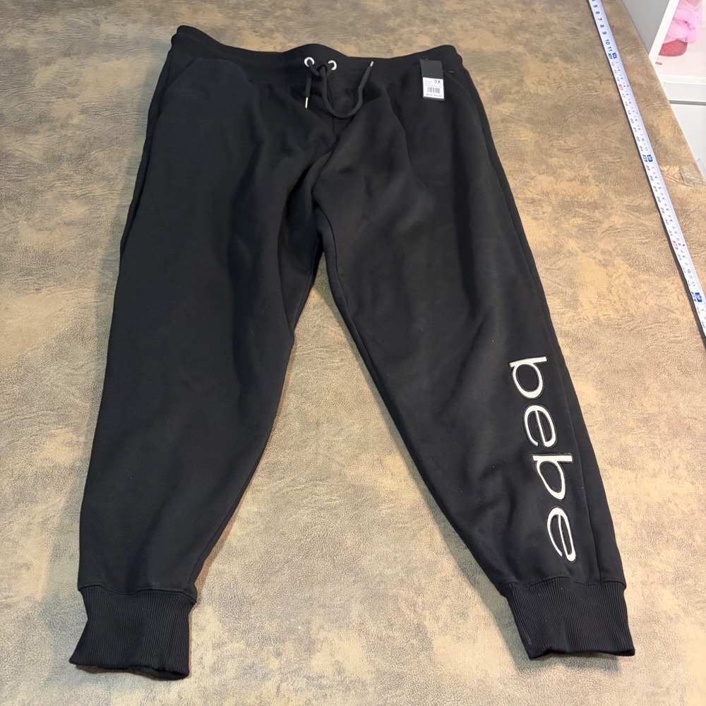 Bebe Sport Joggers Womens 3X Black Sherpa Logo Patch Sweatpants BB1209A